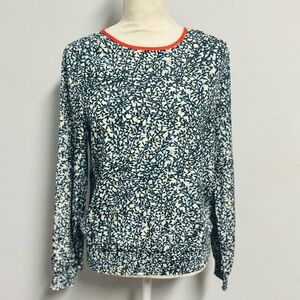 Michael Kors Navy and White Leaf Print Long Sleeve Top